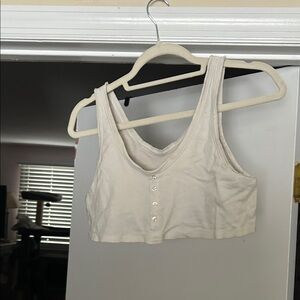 Aerie Cream Button-Front Crop Top